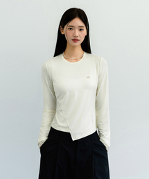 ボタンスリットレイヤードロングスリーブTシャツ_クリーム&ベージュ