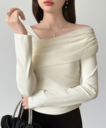 COCOMOMO（ココモモ）の「気分で変えるマルチウェイデザイン チュールドレープトップス 2way ワンショルダートップス チュール ドレープ トップス 長袖 カットソー ワンショル オフショルダー オフショル風（Tシャツ/カットソー）」