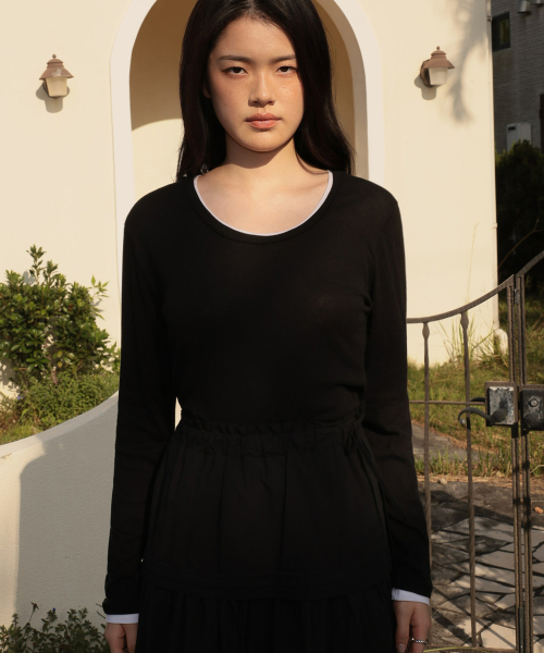 DEHEVE（デヘヴェ）の「Double Layered Long Sleeve [Black]（Tシャツ/カットソー・レディース・ブラック・FREE）」の2枚目の写真