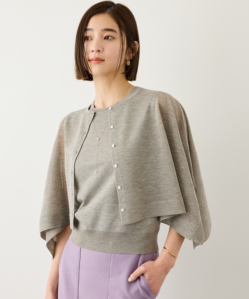 ROPE'（ロペ）の「LEVITA マルチWAYセパレートニットプルーオーバー(ケープ×タンクトップ)/接触冷感・イージーケア（Tシャツ/カットソー・レディース・ベージュ/ブラック・FREE）」の2枚目の写真