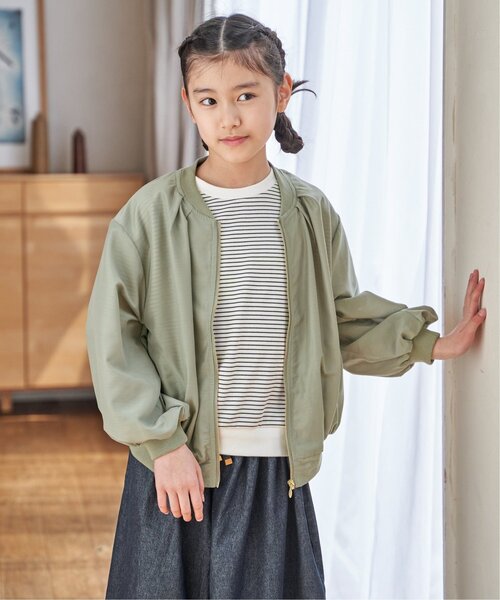 ikka（イッカ）の「【親子コーデ】シアーリブブルゾン（110~160cm）（ブルゾン・キッズ・ライトグリーン/ベージュ・L/M/S/XL/XS）」の3枚目の写真