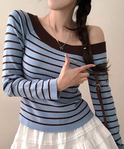 VIVID LADY(ビビッドレディー)の「ボートネック ボーダーロンT(Tシャツ/カットソー・レディース・ピンク/ネイビー/ライトブルー/アイボリー・FREE)」の1枚目の写真