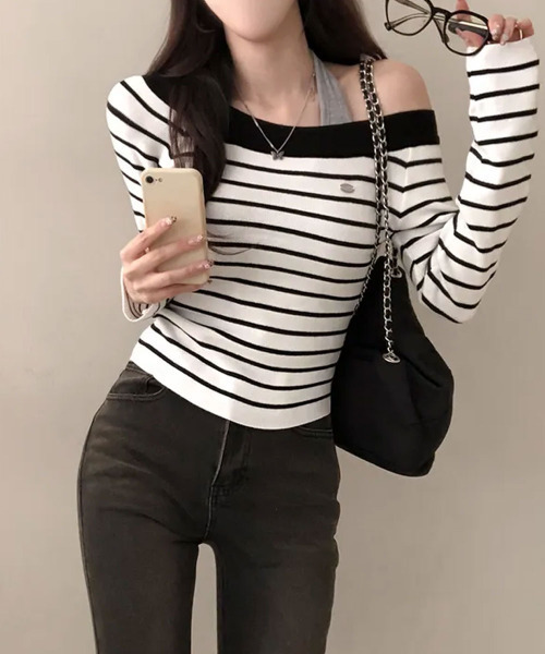 VIVID LADY(ビビッドレディー)の「ボートネック ボーダーロンT(Tシャツ/カットソー・レディース・ピンク/ネイビー/ライトブルー/アイボリー・FREE)」の5枚目の写真