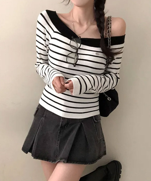 VIVID LADY(ビビッドレディー)の「ボートネック ボーダーロンT(Tシャツ/カットソー・レディース・ピンク/ネイビー/ライトブルー/アイボリー・FREE)」の6枚目の写真