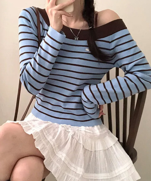 VIVID LADY(ビビッドレディー)の「ボートネック ボーダーロンT(Tシャツ/カットソー・レディース・ピンク/ネイビー/ライトブルー/アイボリー・FREE)」の7枚目の写真