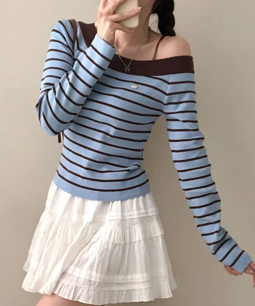 VIVID LADY(ビビッドレディー)の「ボートネック ボーダーロンT(Tシャツ/カットソー・レディース・ピンク/ネイビー/ライトブルー/アイボリー・FREE)」の11枚目の写真