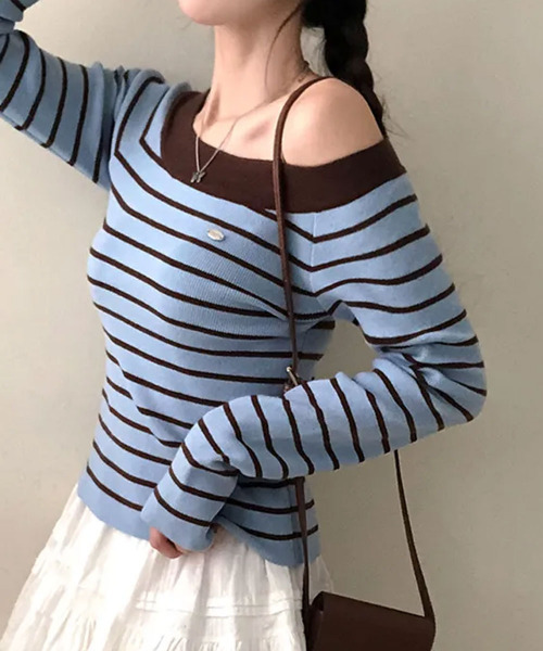 VIVID LADY(ビビッドレディー)の「ボートネック ボーダーロンT(Tシャツ/カットソー・レディース・ピンク/ネイビー/ライトブルー/アイボリー・FREE)」の12枚目の写真