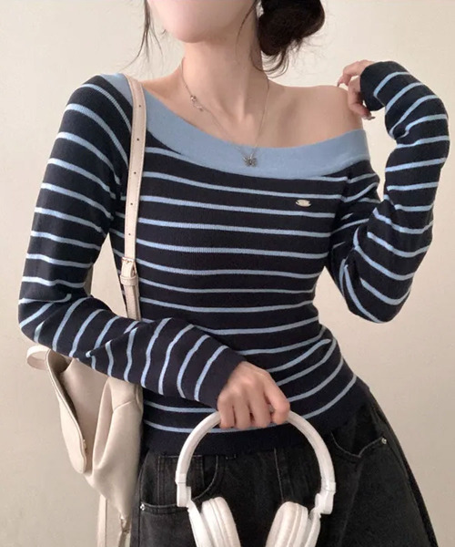 VIVID LADY(ビビッドレディー)の「ボートネック ボーダーロンT(Tシャツ/カットソー・レディース・ピンク/ネイビー/ライトブルー/アイボリー・FREE)」の15枚目の写真