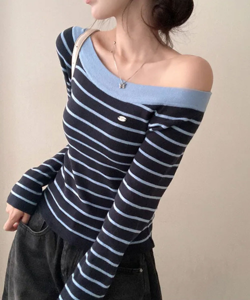 VIVID LADY(ビビッドレディー)の「ボートネック ボーダーロンT(Tシャツ/カットソー・レディース・ピンク/ネイビー/ライトブルー/アイボリー・FREE)」の16枚目の写真