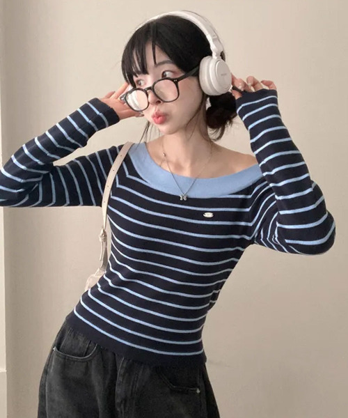 VIVID LADY(ビビッドレディー)の「ボートネック ボーダーロンT(Tシャツ/カットソー・レディース・ピンク/ネイビー/ライトブルー/アイボリー・FREE)」の17枚目の写真