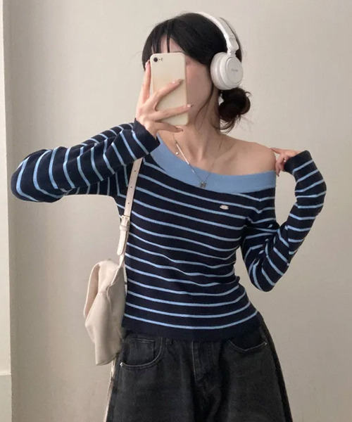 VIVID LADY(ビビッドレディー)の「ボートネック ボーダーロンT(Tシャツ/カットソー・レディース・ピンク/ネイビー/ライトブルー/アイボリー・FREE)」の18枚目の写真