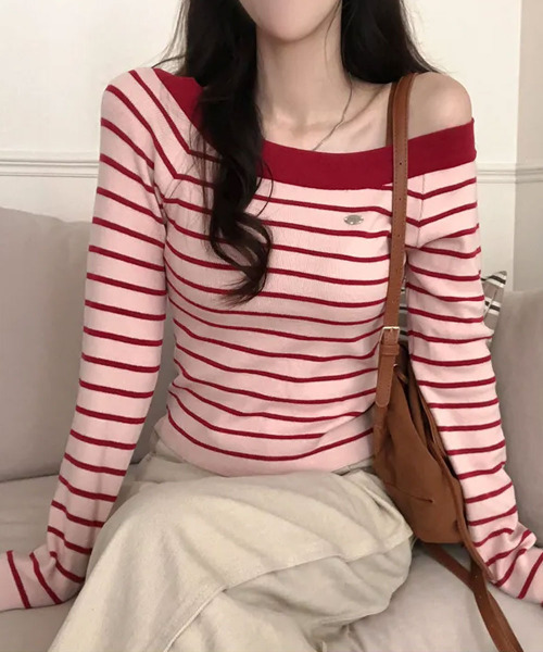VIVID LADY(ビビッドレディー)の「ボートネック ボーダーロンT(Tシャツ/カットソー・レディース・ピンク/ネイビー/ライトブルー/アイボリー・FREE)」の20枚目の写真