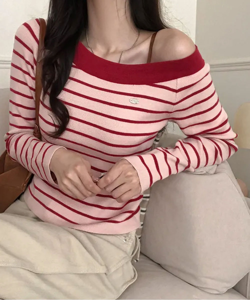 VIVID LADY(ビビッドレディー)の「ボートネック ボーダーロンT(Tシャツ/カットソー・レディース・ピンク/ネイビー/ライトブルー/アイボリー・FREE)」の21枚目の写真