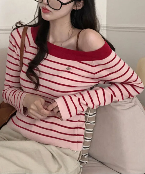 VIVID LADY(ビビッドレディー)の「ボートネック ボーダーロンT(Tシャツ/カットソー・レディース・ピンク/ネイビー/ライトブルー/アイボリー・FREE)」の22枚目の写真