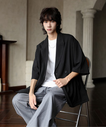 neos（ネオス）の「【neos】ルーズシルエット ハーフスリーブ ダブル テーラードジャケット メンズ 半袖 オーバーサイズ サマージャケット 無地 韓国モード（テーラードジャケット）」