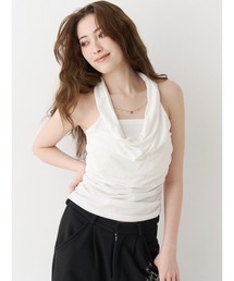 ドレープデザインネックレスホルターネックトップス 夏服