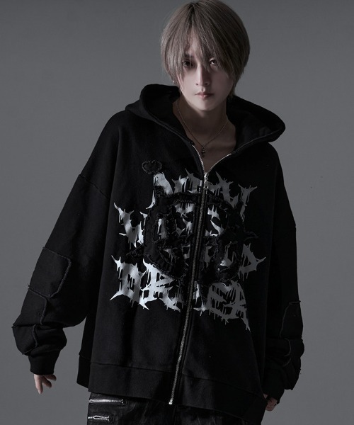ililil(イルイルイル)の「『ililil/イルイルイル』【悪ぶったらこうなったver2】アップリケ加工ジップパーカー(パーカー・メンズ・グレー/ブラック・FREE)」の17枚目の写真