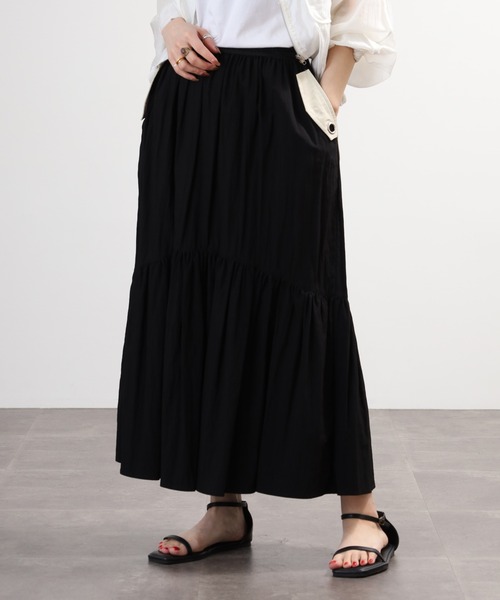 Anna Nicola(アンナニコラ)の「Anna Nicola ポケット配色ティアードスカート(スカート・レディース・ブラック/ブルー/グレー・38)」の4枚目の写真