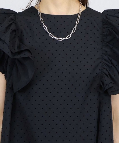 BACKYARD FAMILY(バックヤードファミリー)の「Nau Waleno ナウワレノ ドットショルダーフリルプルオーバー(Tシャツ/カットソー・レディース・ブラック×ホワイト/ブラック×ブラック・FREE)」の10枚目の写真