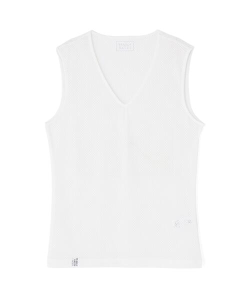 PEARLY GATES(パーリーゲイツ)の「【PG BODY】E/ストレッチメッシュスリーブレスカットソー(ベスト・メンズ・ホワイト/ネイビー・LARGE/MEDIUM/X-LARGE)」の1枚目の写真