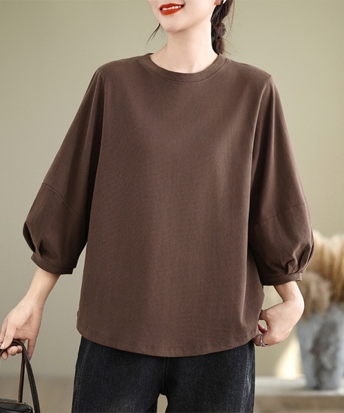ONEP STAR(ワンピスター)の「立体感×バルーンスリーブトップス(Tシャツ/カットソー・レディース・ブラック/ダークブラウン/ダークグレー・MEDIUM/LARGE/X-LARGE)」の3枚目の写真