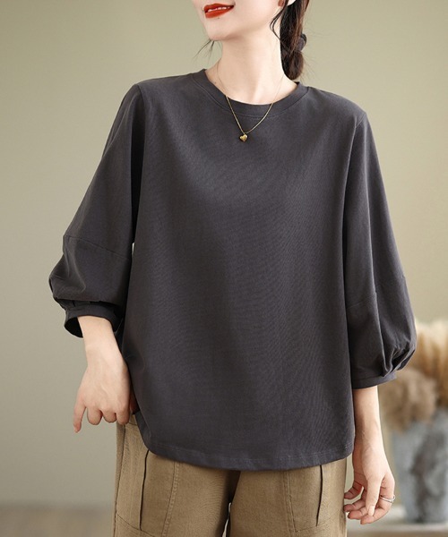 ONEP STAR(ワンピスター)の「立体感×バルーンスリーブトップス(Tシャツ/カットソー・レディース・ブラック/ダークブラウン/ダークグレー・MEDIUM/LARGE/X-LARGE)」の2枚目の写真