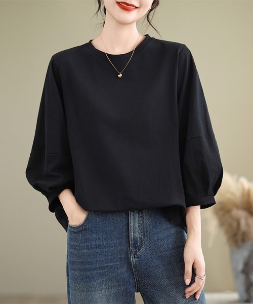 ONEP STAR(ワンピスター)の「立体感×バルーンスリーブトップス(Tシャツ/カットソー・レディース・ブラック/ダークブラウン/ダークグレー・MEDIUM/LARGE/X-LARGE)」の1枚目の写真
