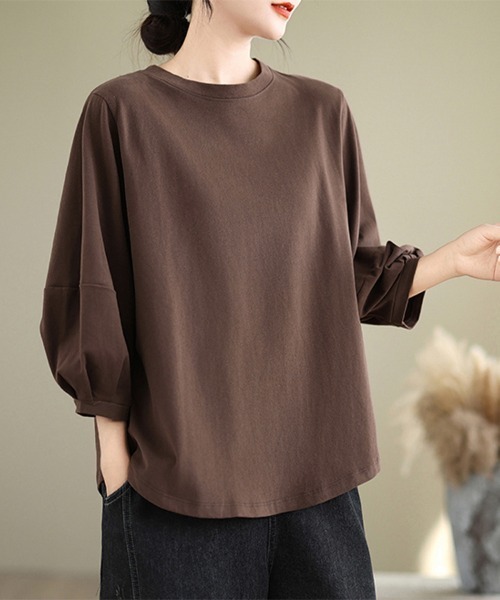 ONEP STAR(ワンピスター)の「立体感×バルーンスリーブトップス(Tシャツ/カットソー・レディース・ブラック/ダークブラウン/ダークグレー・MEDIUM/LARGE/X-LARGE)」の4枚目の写真