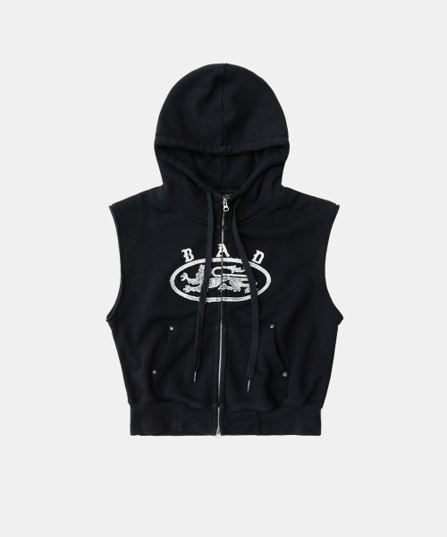 Mistic Patch Sleeve Sleeveless Zip‑up — худи‑жилет с нашивками, черный