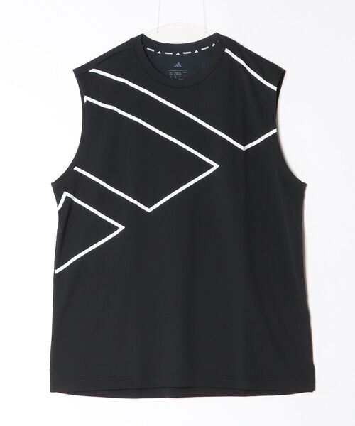 adidas（アディダス）の「アディダス adidas テック エッセンシャルズ ビッグロゴ グラフィック レギュラーフィット タンクトップ（タンクトップ・メンズ・ホワイト/ブラック×ホワイト/ブラック×ブラック・S/M/L/LL/3L）」の2枚目の写真