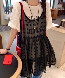 花柄シアーキャミワンピース 重ね着 レイヤード着