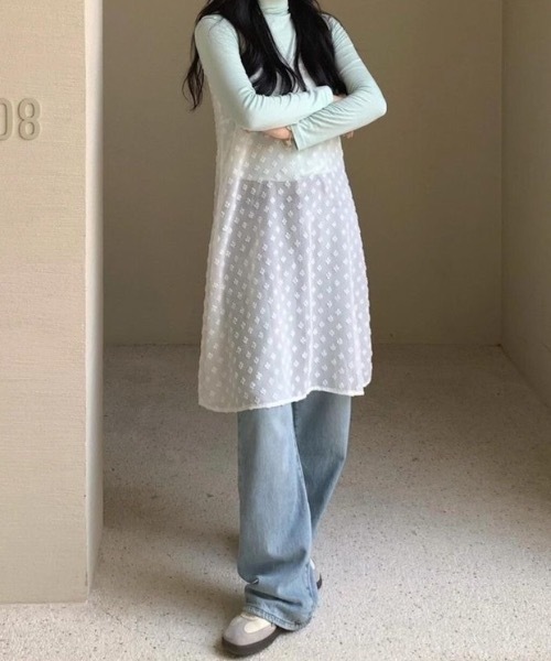 Teem Store（チームストア）の「花柄シアーキャミワンピース 重ね着 レイヤード着（ワンピース・レディース・ブラック/ホワイト・F）」の3枚目の写真