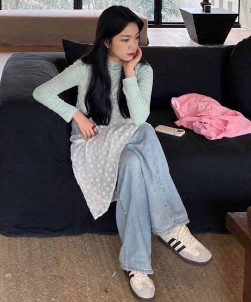 Teem Store（チームストア）の「花柄シアーキャミワンピース 重ね着 レイヤード着（ワンピース・レディース・ブラック/ホワイト・F）」の5枚目の写真