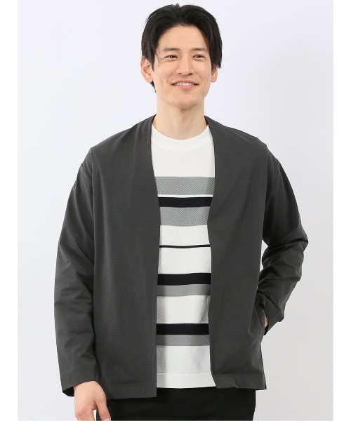 TAKA-Q(タカキュー)の「【ストレッチ 薄手 軽量】タカキュー マイクロドット メッシュ ボタンレス カーディガン(カーディガン/ボレロ・メンズ・グレー系その他2/ネイビー・MEDIUM/LARGE/X-LARGE)」の1枚目の写真