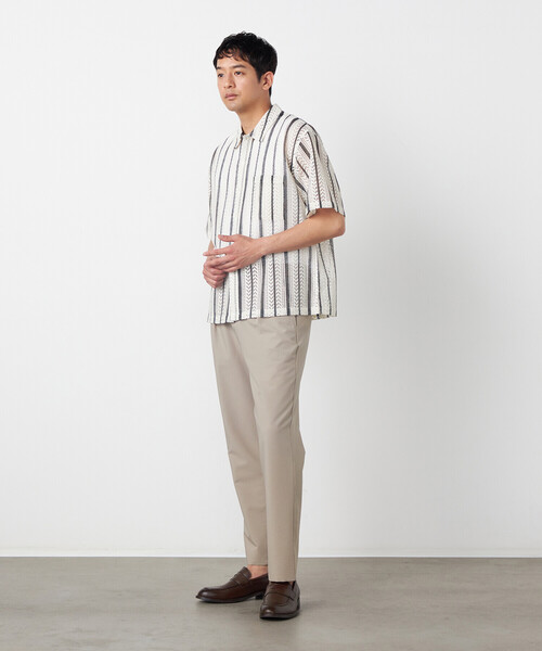 COMME CA ISM(コムサイズム)の「クロシェ編み風 ストライプ柄レース ショートポイントカラーシャツ(シャツ/ブラウス・メンズ・ホワイト/ブルー・LARGE/MEDIUM)」の5枚目の写真