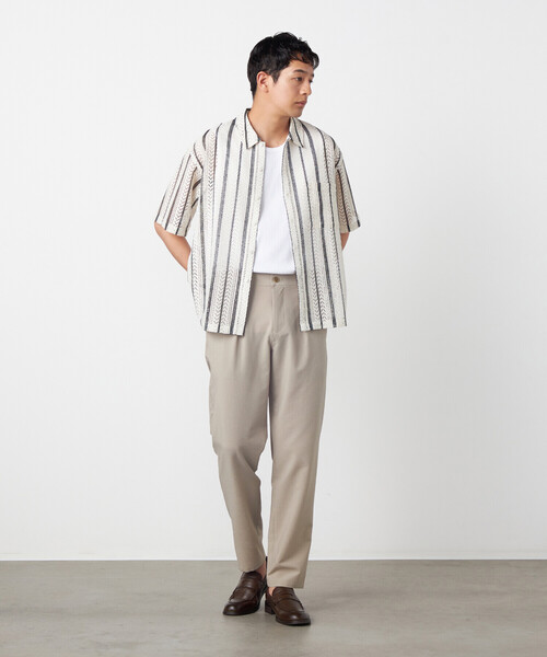 COMME CA ISM(コムサイズム)の「クロシェ編み風 ストライプ柄レース ショートポイントカラーシャツ(シャツ/ブラウス・メンズ・ホワイト/ブルー・LARGE/MEDIUM)」の7枚目の写真