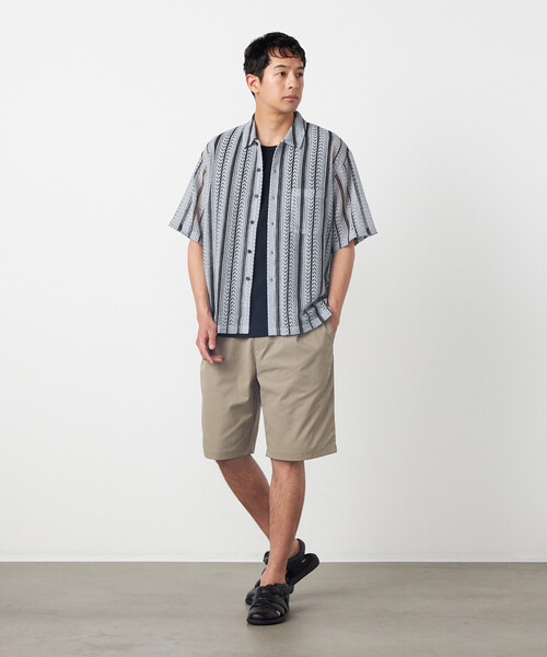 COMME CA ISM(コムサイズム)の「クロシェ編み風 ストライプ柄レース ショートポイントカラーシャツ(シャツ/ブラウス・メンズ・ホワイト/ブルー・LARGE/MEDIUM)」の9枚目の写真