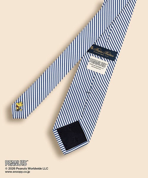 BROOKS BROTHERS(ブルックスブラザーズ)の「Brooks Brothers × PEANUTS シルク シアサッカー スヌーピー&ウッドストック ジャカードタイ(ネクタイ・メンズ・ブルー・ONE SIZE)」の4枚目の写真