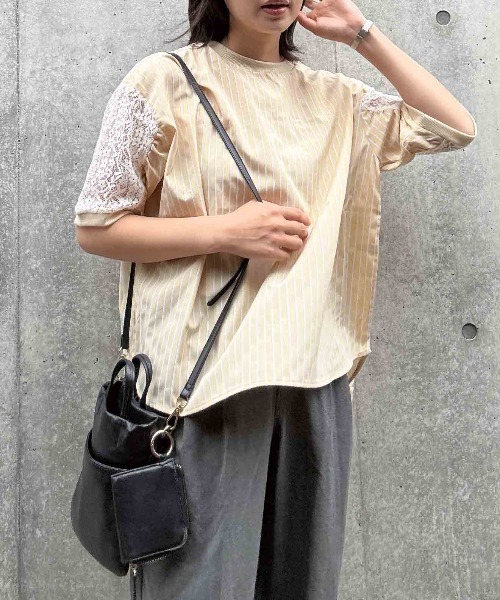 AS KNOW AS plus(アズノゥアズプラス)の「◯接触冷感 布帛とレース ゆったりリブプルオーバー(Tシャツ/カットソー・レディース・ブラック系/イエロー系/ブルー系・FREE)」の4枚目の写真