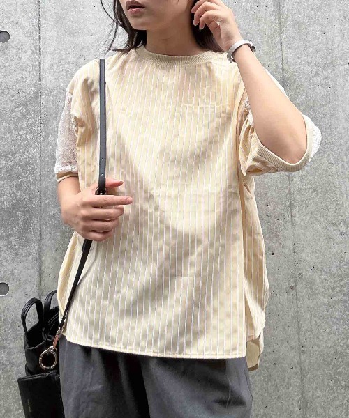 AS KNOW AS plus(アズノゥアズプラス)の「◯接触冷感 布帛とレース ゆったりリブプルオーバー(Tシャツ/カットソー・レディース・ブラック系/イエロー系/ブルー系・FREE)」の5枚目の写真