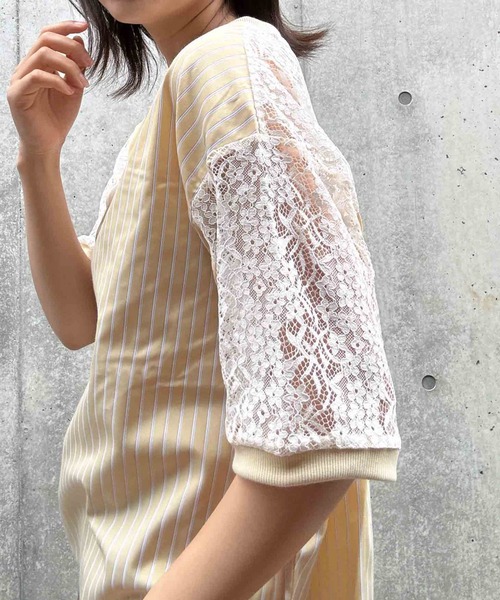 AS KNOW AS plus(アズノゥアズプラス)の「◯接触冷感 布帛とレース ゆったりリブプルオーバー(Tシャツ/カットソー・レディース・ブラック系/イエロー系/ブルー系・FREE)」の7枚目の写真