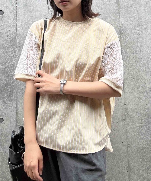 AS KNOW AS plus(アズノゥアズプラス)の「◯接触冷感 布帛とレース ゆったりリブプルオーバー(Tシャツ/カットソー・レディース・ブラック系/イエロー系/ブルー系・FREE)」の6枚目の写真
