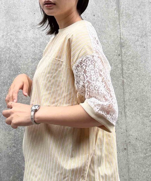 AS KNOW AS plus(アズノゥアズプラス)の「◯接触冷感 布帛とレース ゆったりリブプルオーバー(Tシャツ/カットソー・レディース・ブラック系/イエロー系/ブルー系・FREE)」の8枚目の写真