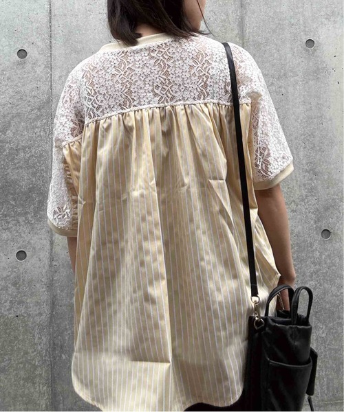AS KNOW AS plus(アズノゥアズプラス)の「◯接触冷感 布帛とレース ゆったりリブプルオーバー(Tシャツ/カットソー・レディース・ブラック系/イエロー系/ブルー系・FREE)」の9枚目の写真