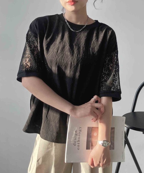 AS KNOW AS plus(アズノゥアズプラス)の「◯接触冷感 布帛とレース ゆったりリブプルオーバー(Tシャツ/カットソー・レディース・ブラック系/イエロー系/ブルー系・FREE)」の10枚目の写真