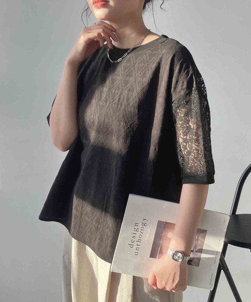 AS KNOW AS plus(アズノゥアズプラス)の「◯接触冷感 布帛とレース ゆったりリブプルオーバー(Tシャツ/カットソー・レディース・ブラック系/イエロー系/ブルー系・FREE)」の11枚目の写真
