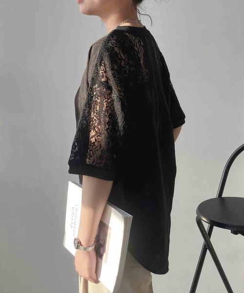 AS KNOW AS plus(アズノゥアズプラス)の「◯接触冷感 布帛とレース ゆったりリブプルオーバー(Tシャツ/カットソー・レディース・ブラック系/イエロー系/ブルー系・FREE)」の13枚目の写真