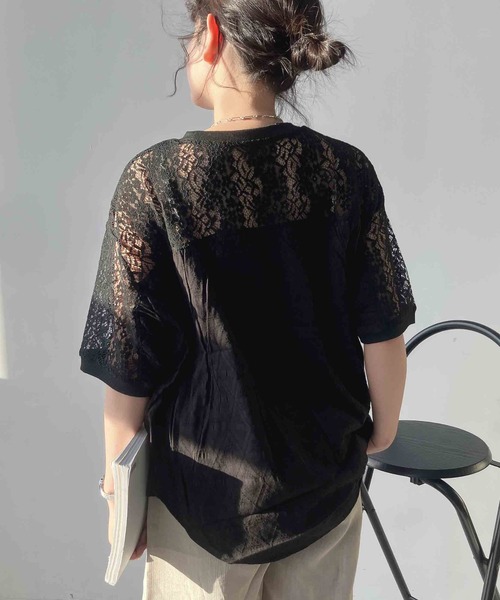 AS KNOW AS plus(アズノゥアズプラス)の「◯接触冷感 布帛とレース ゆったりリブプルオーバー(Tシャツ/カットソー・レディース・ブラック系/イエロー系/ブルー系・FREE)」の14枚目の写真