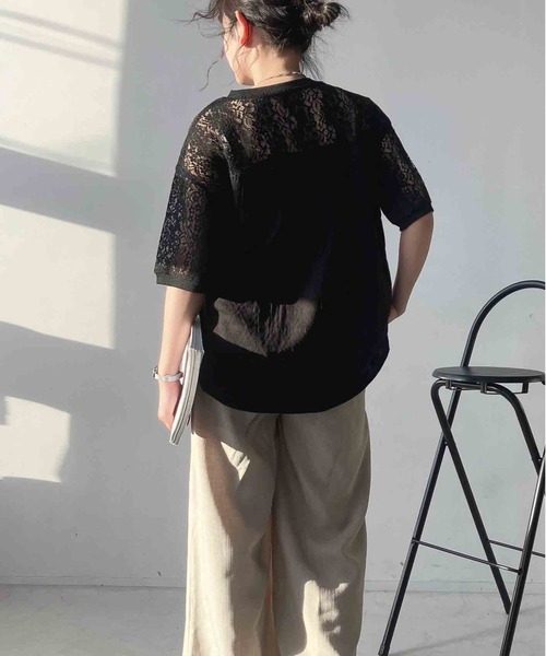 AS KNOW AS plus(アズノゥアズプラス)の「◯接触冷感 布帛とレース ゆったりリブプルオーバー(Tシャツ/カットソー・レディース・ブラック系/イエロー系/ブルー系・FREE)」の15枚目の写真