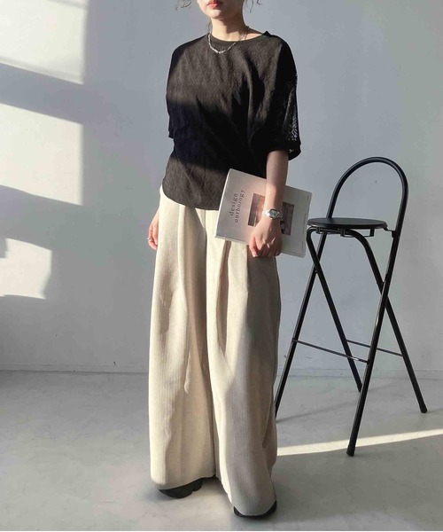 AS KNOW AS plus(アズノゥアズプラス)の「◯接触冷感 布帛とレース ゆったりリブプルオーバー(Tシャツ/カットソー・レディース・ブラック系/イエロー系/ブルー系・FREE)」の16枚目の写真